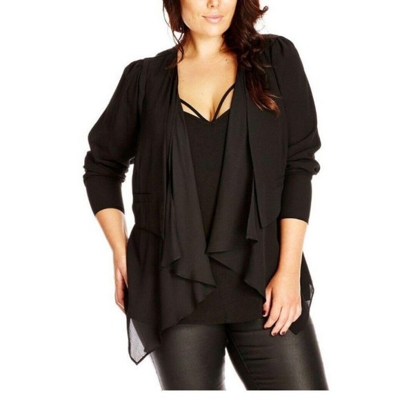City Chic Tops - CITY CHIC Overlay Vest Jacket Black Wrap Top Shirt